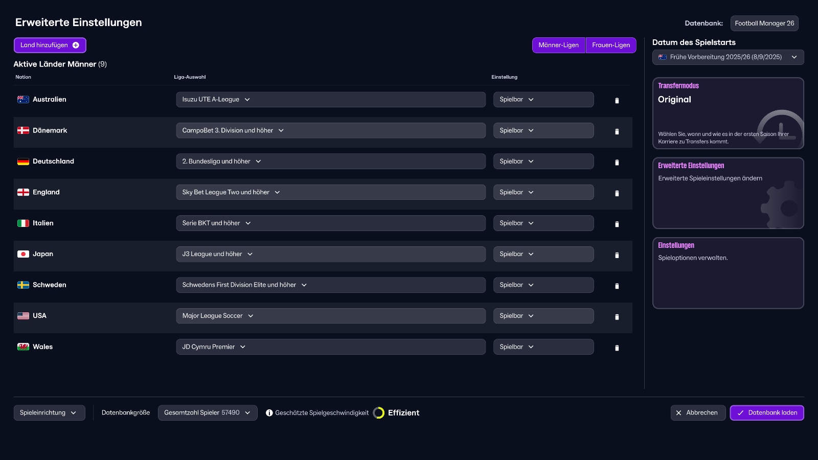 FM26 Women's League Selection