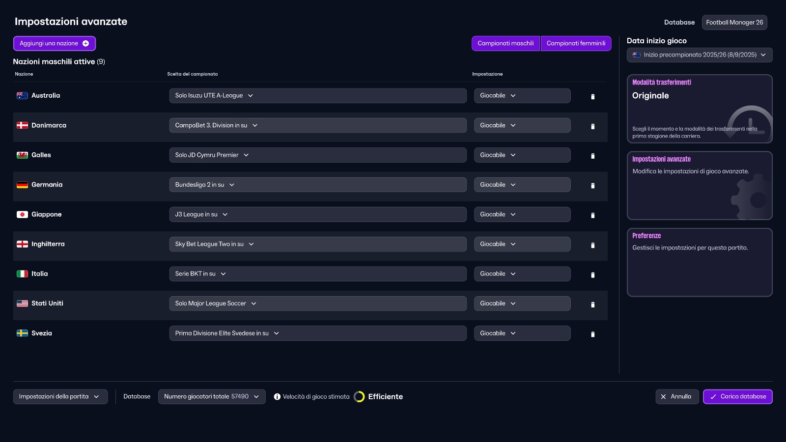 FM26 Women's League Selection