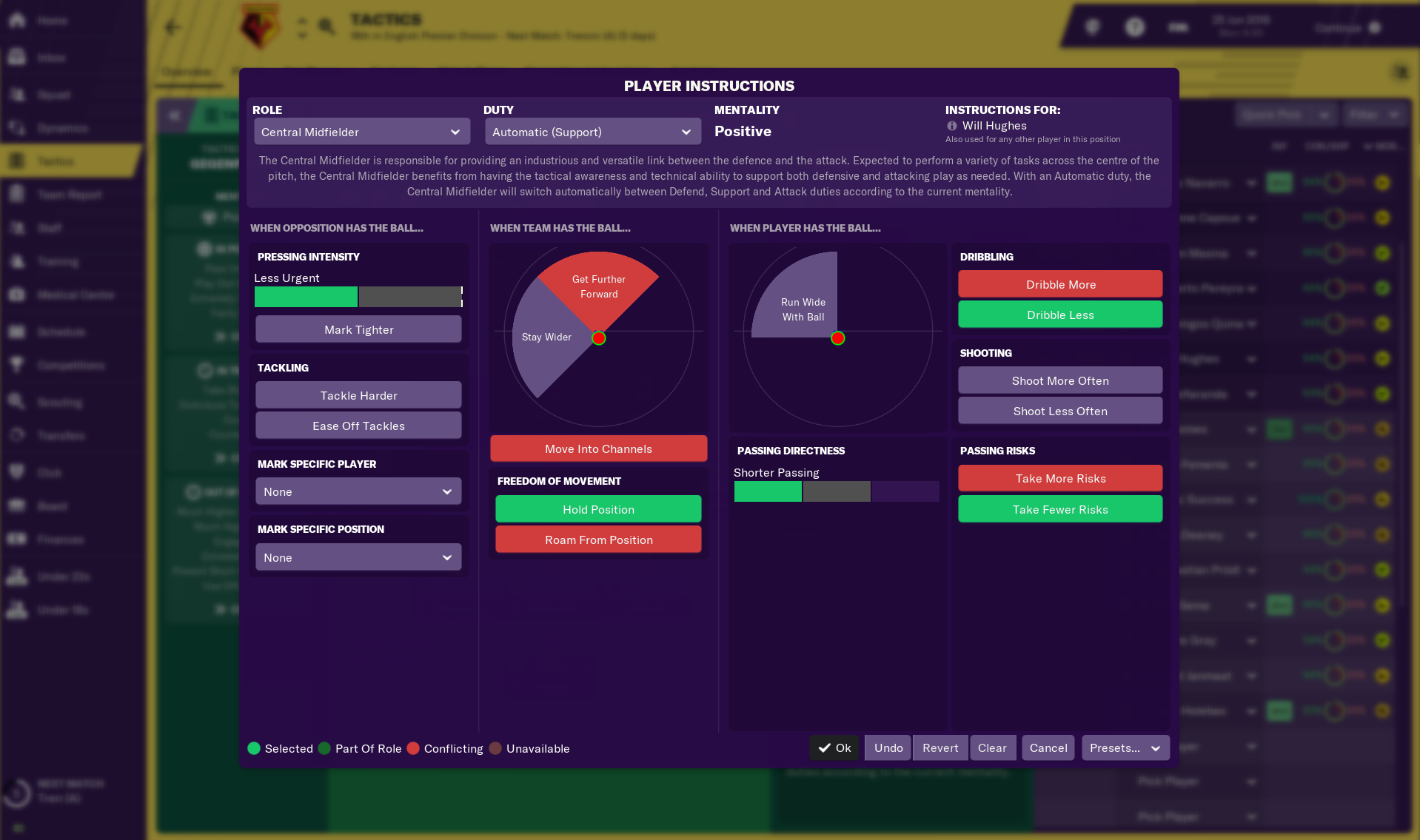 Football Manager 2019 Will Hughes Player Instructions 