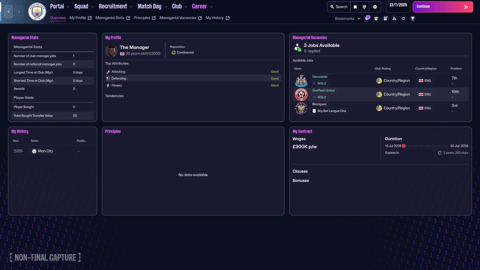 FM26 Console Manager Career Overview