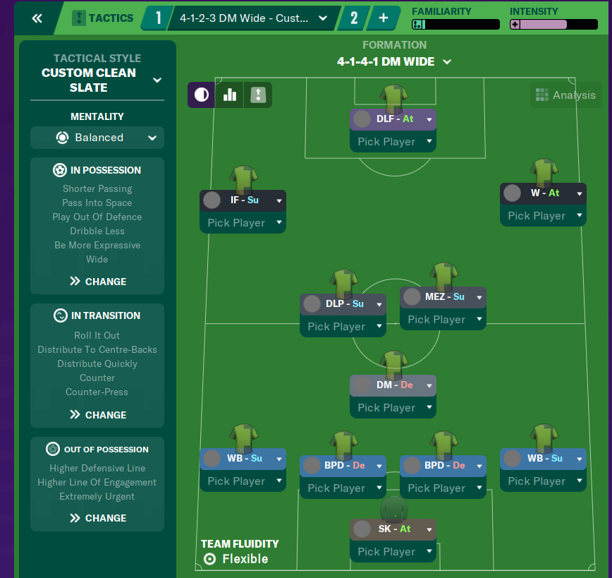 A formation using a deep lying forward in Football Manager 2020