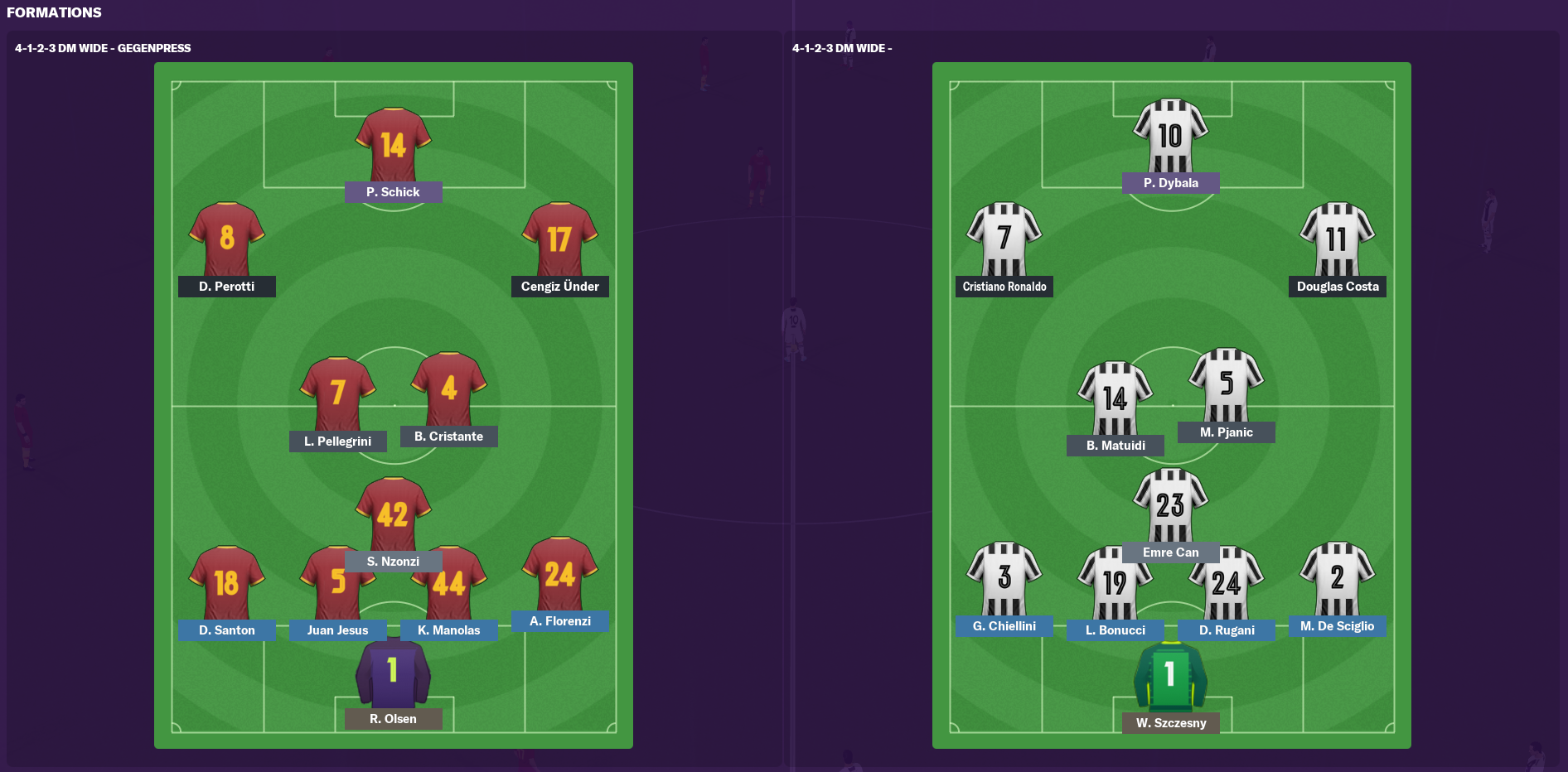 A formation screen in Football Manager 2019