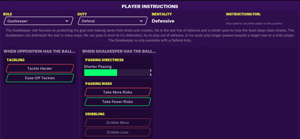 Individual Goalkeeper Instructions