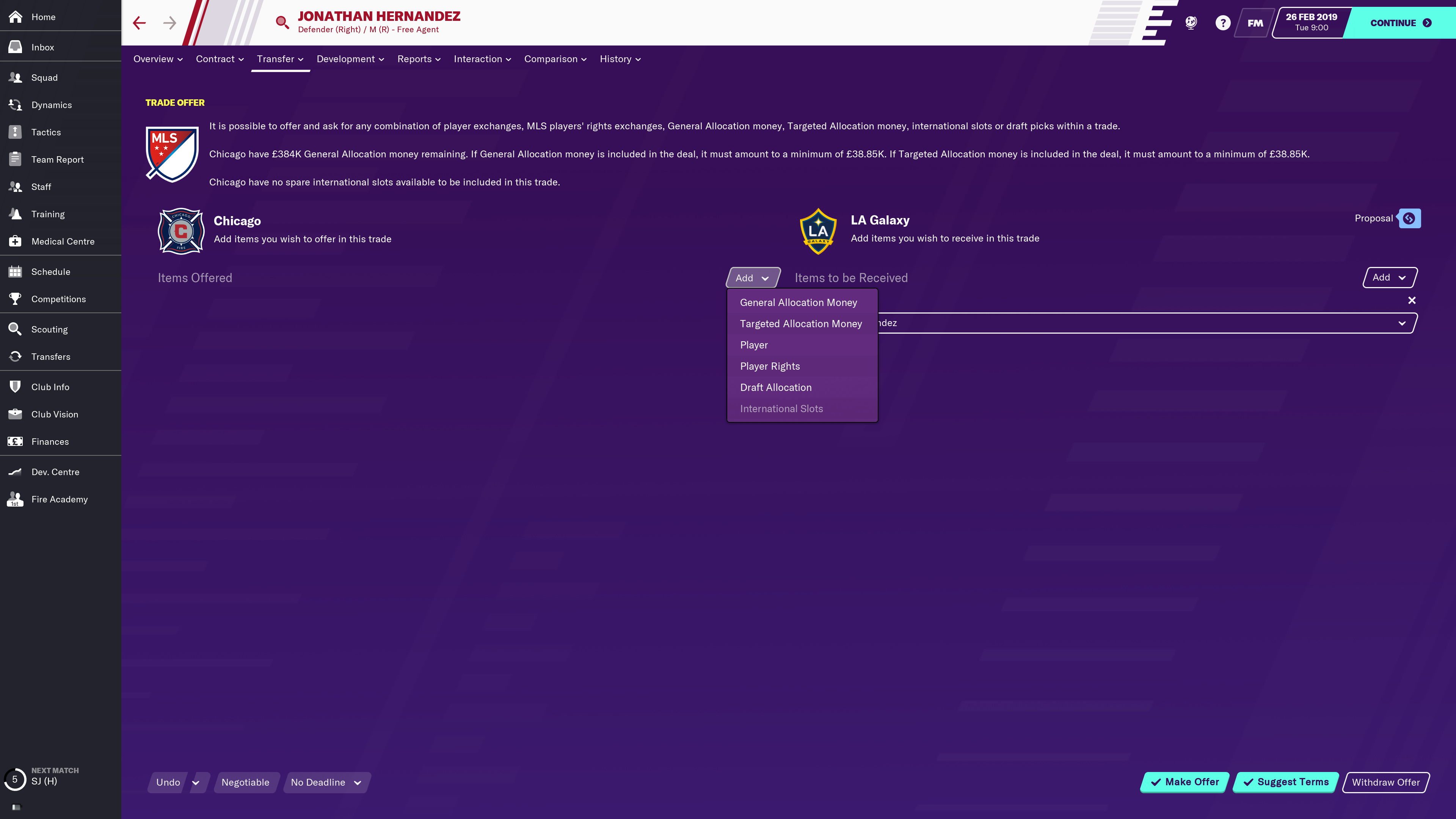 A trade in Football Manager 2020