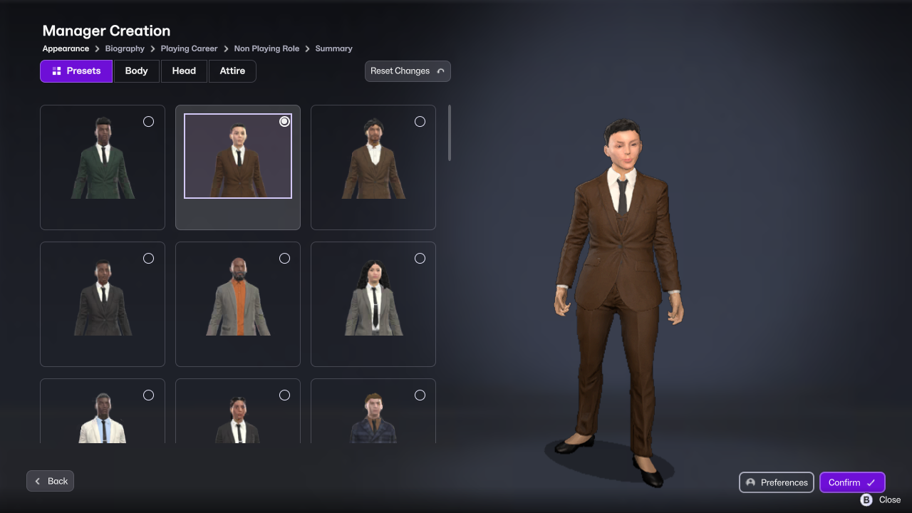 Manager Creation Preset