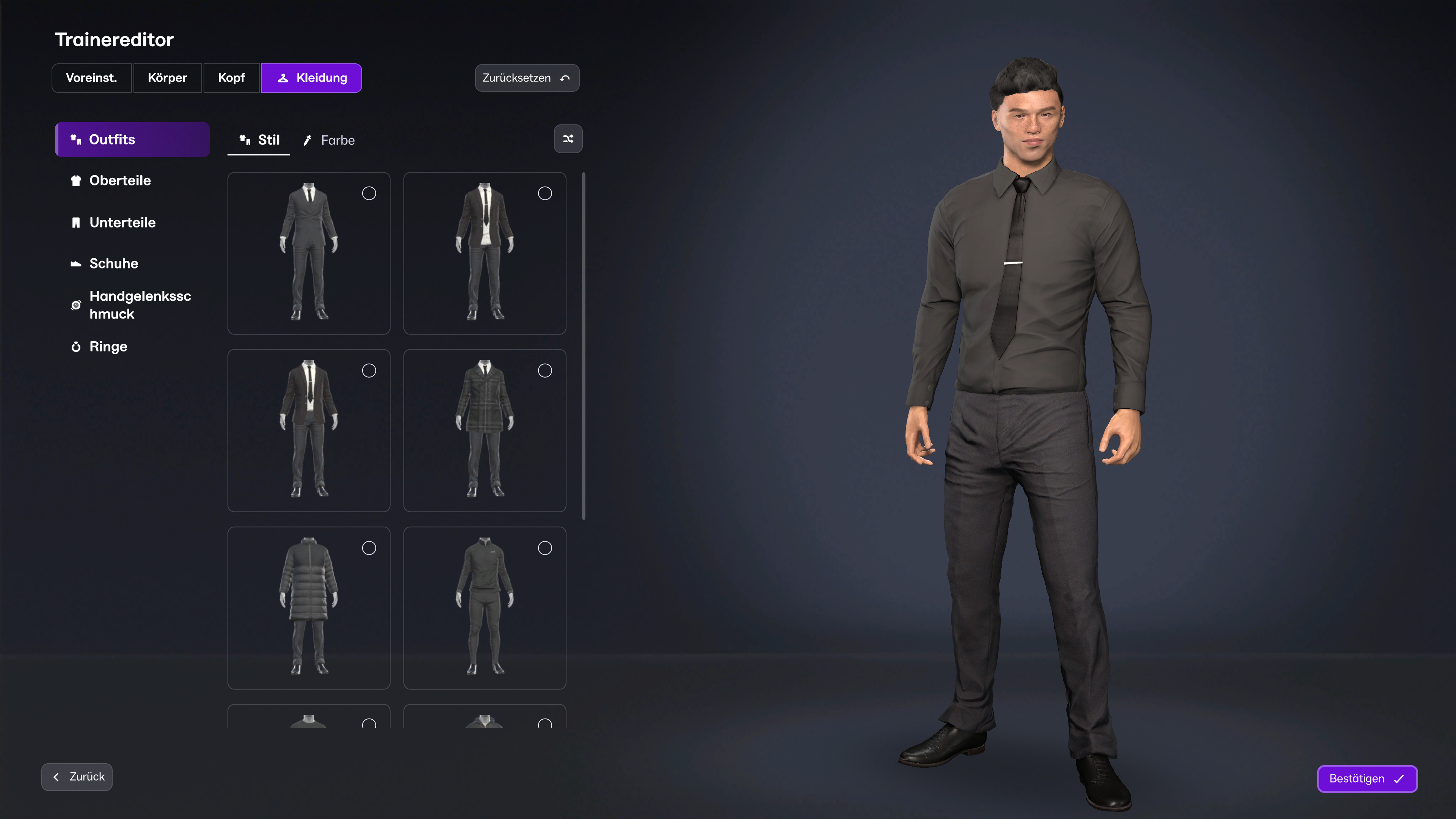 Manager Outfit Screen