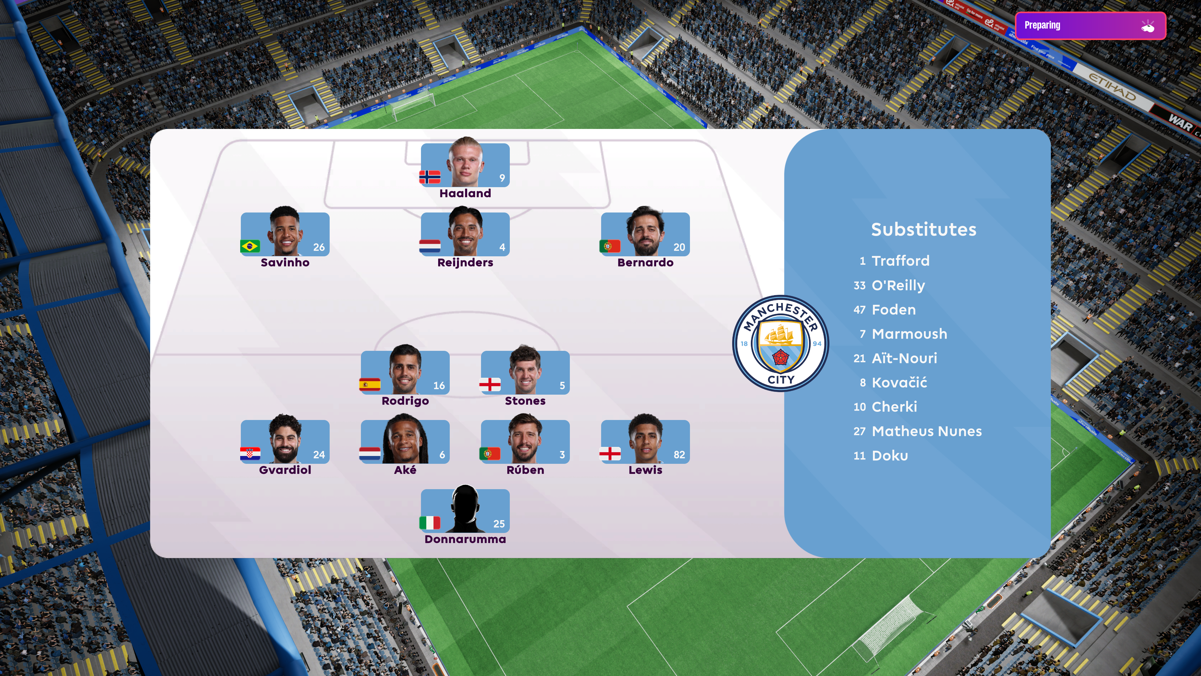 Man City Line Up Animation